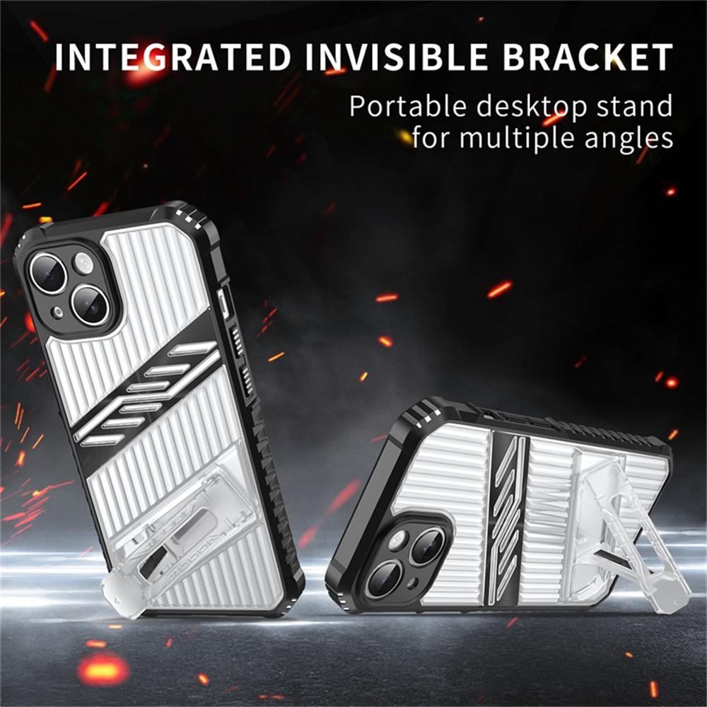 

For iPhone 13 Case Folding Kickstand PC+TPU Anti Drop Phone Cover Transparent Black