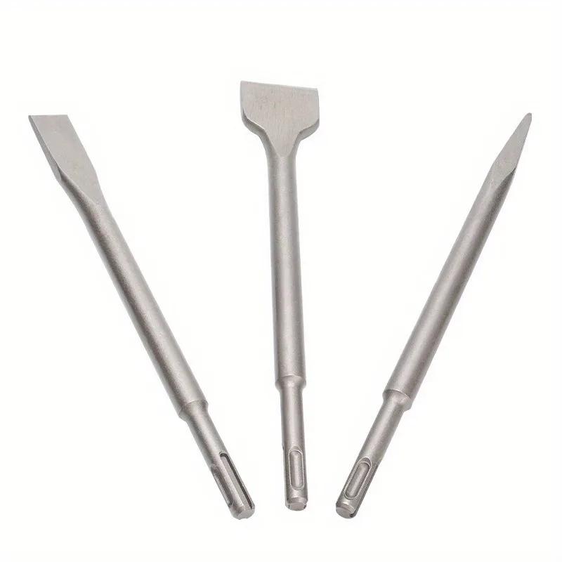 3Pcs/set Pick Alloy Chisel Round Handle Four Pits Alloy Pointed Chisel Flat Chisel Concrete Wall Slotting Shovel