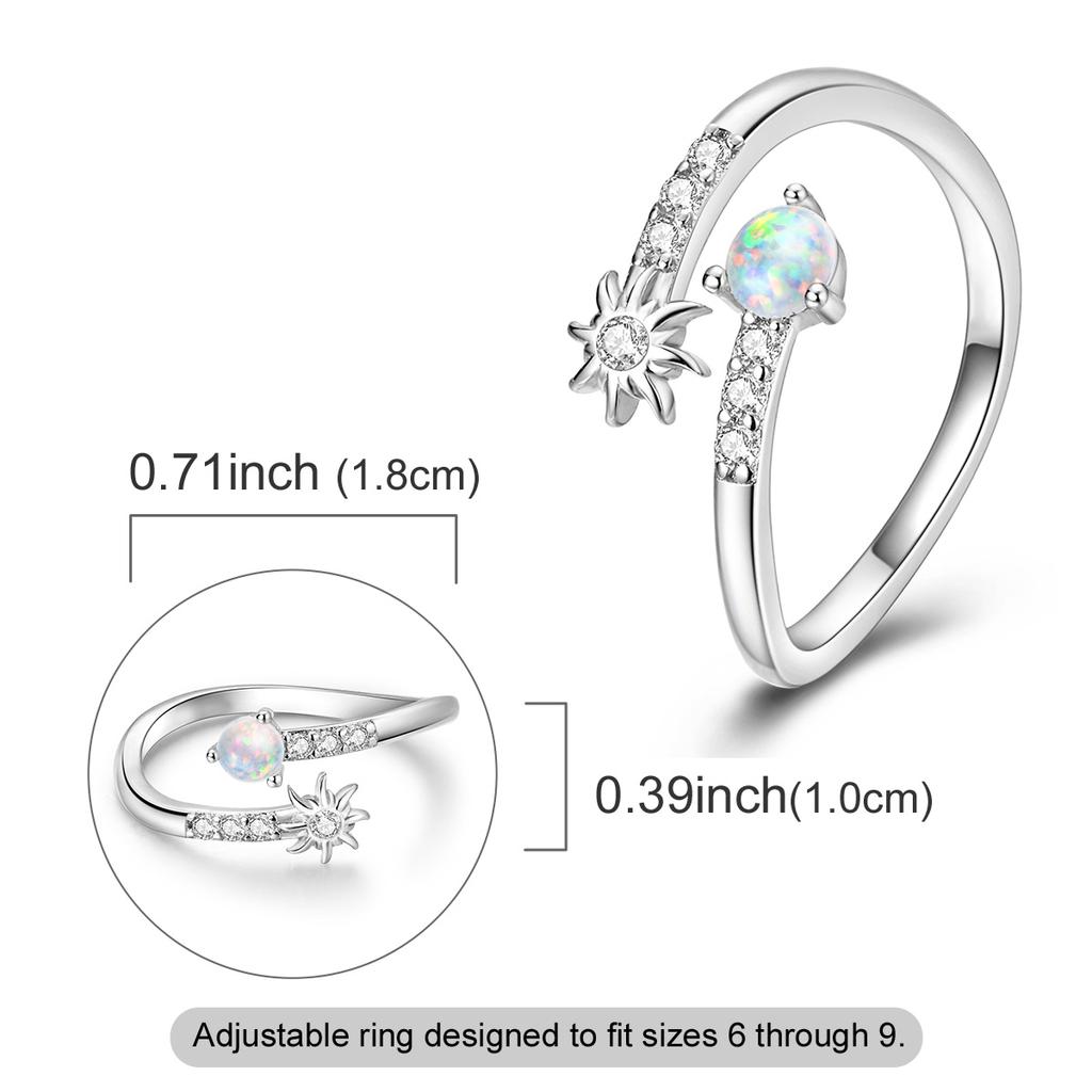 Copper Sun Opal Open Adjustable Ring For Women Ladies Sparkling Party Wear Luxury Gift Jewelry