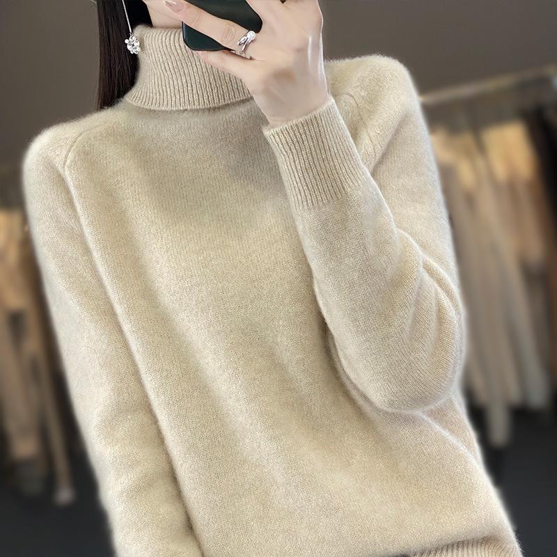 Women's High Neck Loose Knit Pullover for Autumn/Winter - Thick Raglan Sleeve Sweater Top