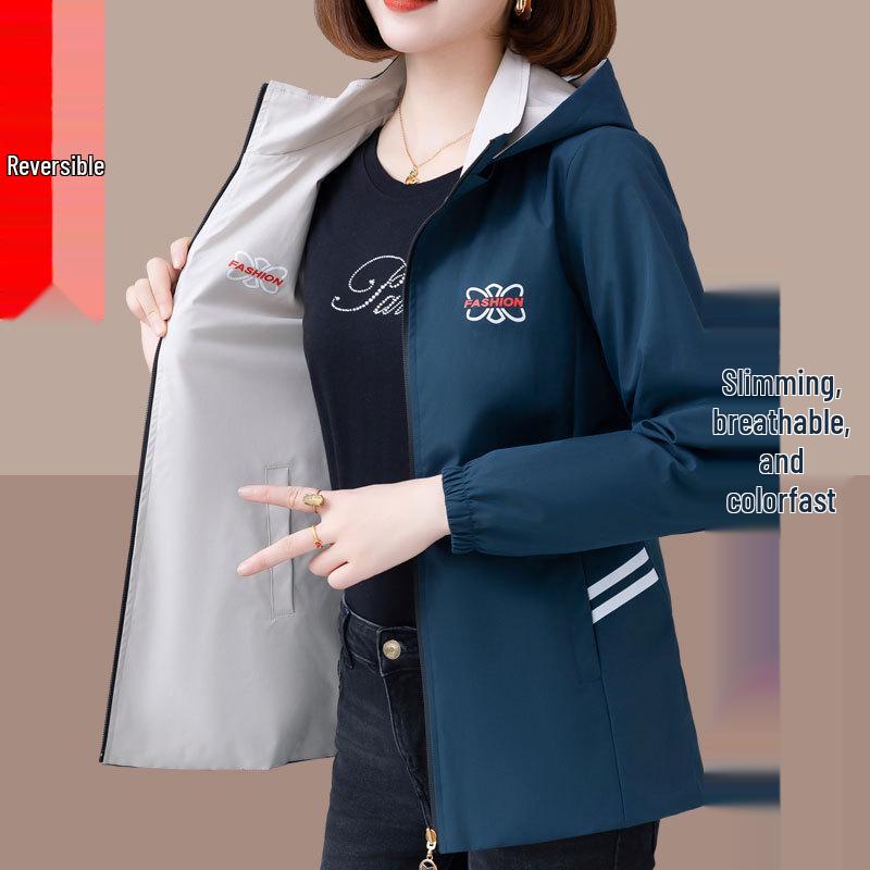 

Весенний двусторонний короткий тренч 2025 года для женщин среднего возраста - Приталенная куртка, скрывающая живот XL