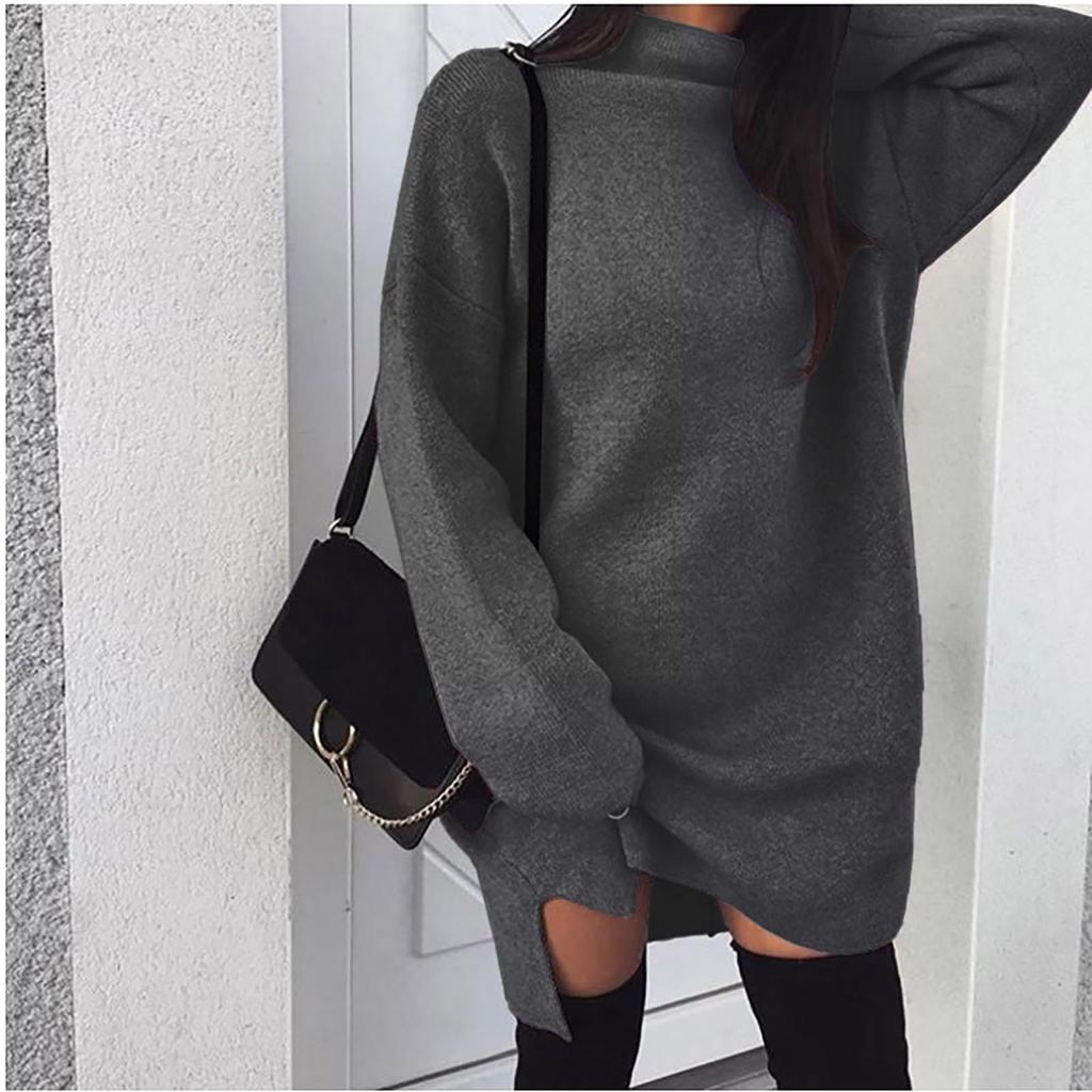 Women Casual Turtleneck Long Sleeve  Dress Evening Party Dress