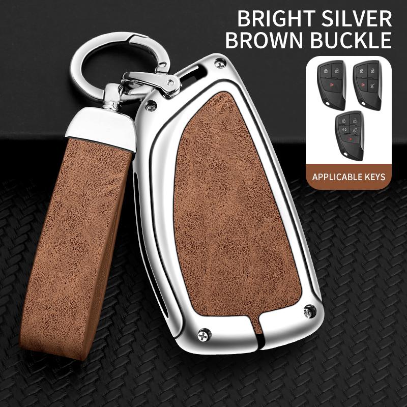 Zinc Alloy Genuine Leather Auto Key Fob Cover Fit For Chevrolet Tahoe Suburban Fit For Gmc Yukon Fit For Buick Envision S Plus Avenir