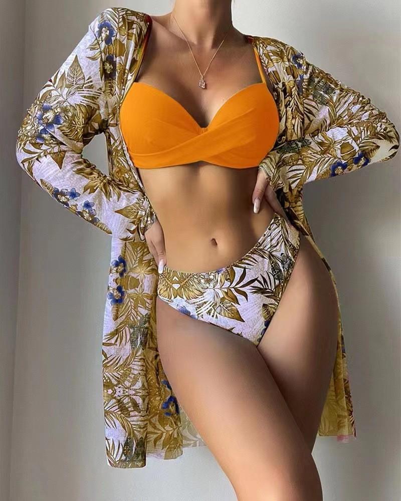 Swimsuit three-piece outerwear women's bikini split women's bikini sexy lace trend