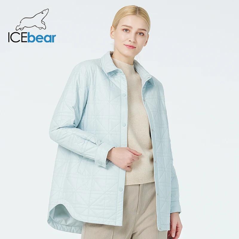 

ICEbear Новинка 2023 года, женское короткое пальто, весенне-осенняя простая свободная теплая стеганая куртка с лацканами, повседневная тонкая хлопковая парка GWC3658D 44 зелёный