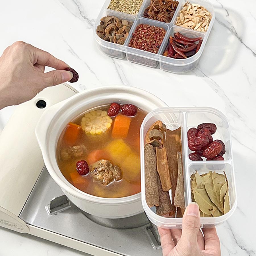 Sealed Spice Storage Container 3/4/6 Grids Plastic Insect&Moisture Proof Seasoning Storage Box Kitchen Refrigerator Organizer