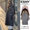ESMY Women's Grey Woolen Trench Coat - Autumn/Winter Thick Padded Loose Overcoat