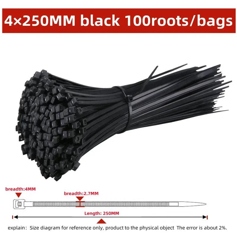 Self-locking Plastic Nylon Tie 100 PCS Black 5x300cable Tie Fastening Ring4x200 Cable Tie Zip Wraps Strap Nylon Cable Tie Set