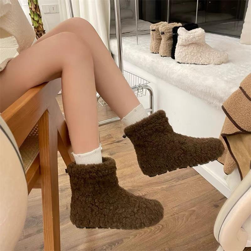 Fashion velvet thickened snow boots women's new warm, non-slip and comfortable flat-bottomed short fluffy boots