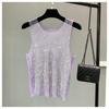 Rhinestone Mesh Vest: Sparkling Diamond Sleeveless Top for Women