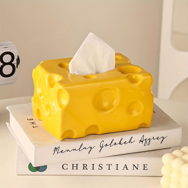 Cheese Shaped Tissue Box Holder Playful White, Yellow Cream Designs, Plastic Material, Perfect for Living Room Decor