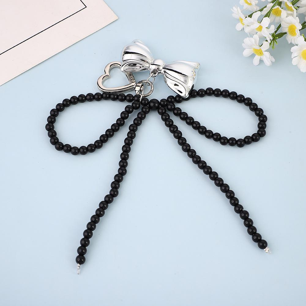 Y2K Korean Imitation Pearl Beaded Bowknot Keychain for Women Girls Bow Pendant Bag Decoration Accessories