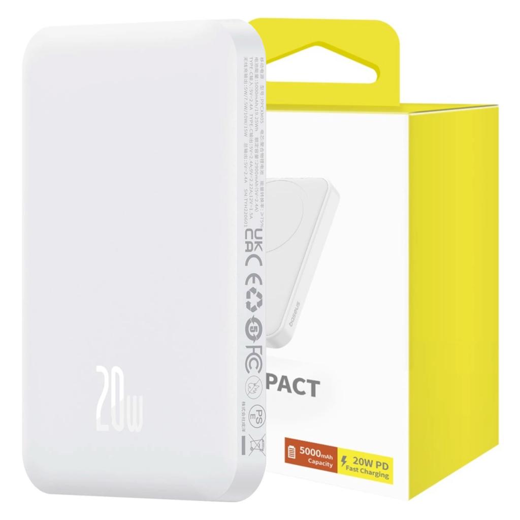 Magnetyczny Mini Powerbank Baseus 5000Mah, Usb-C 20W (Biały)