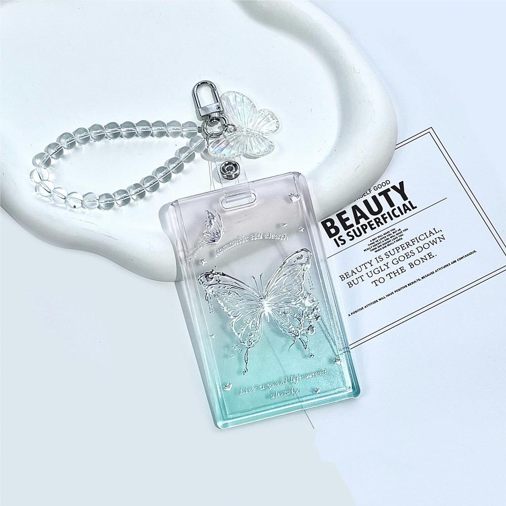 Transparent Photocard Holder Kpop Idol Card Holder Cute Butterfly Slider Design Protective Case Student Backpack PendantKeychain