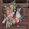 AEE4-Easter Wreath For Front Door Decoration Easter Egg Bunny Flower Garland For Front Door Art Decor Spring Door Wall Window