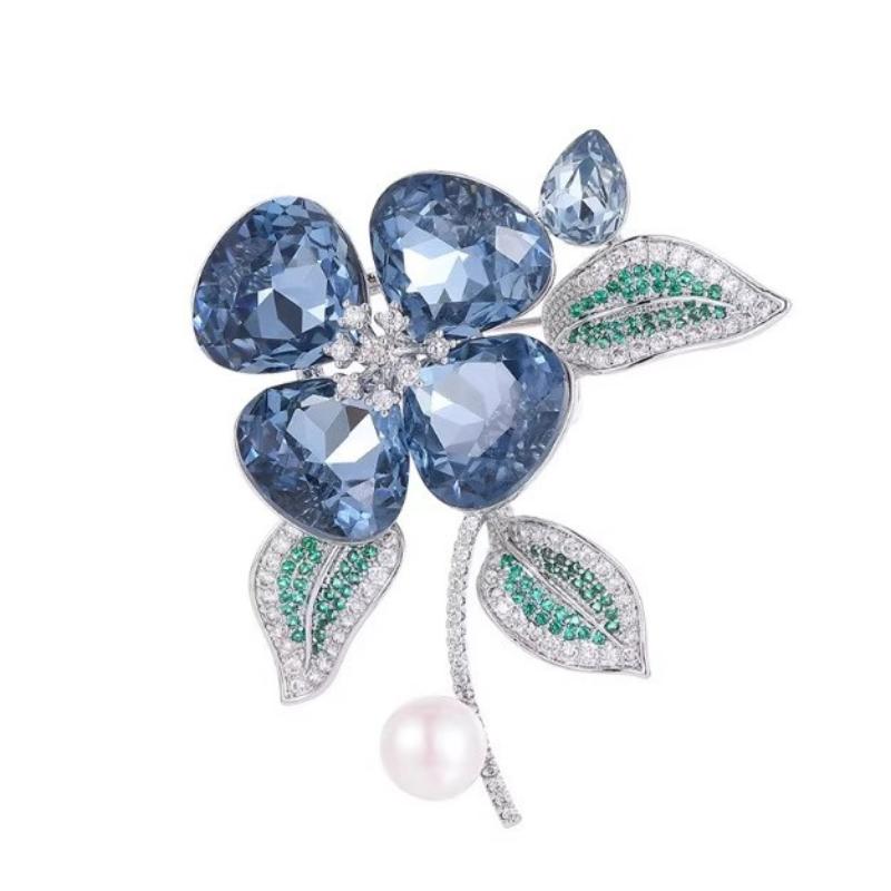 Темпераментная Синяя Хрустальная Орхидея Цветочная Брошь Для Женщин Элегантная Одежда Аксессуары Для Костюма Булавки На Лацкан Вечерние Украшения Подарки onesize