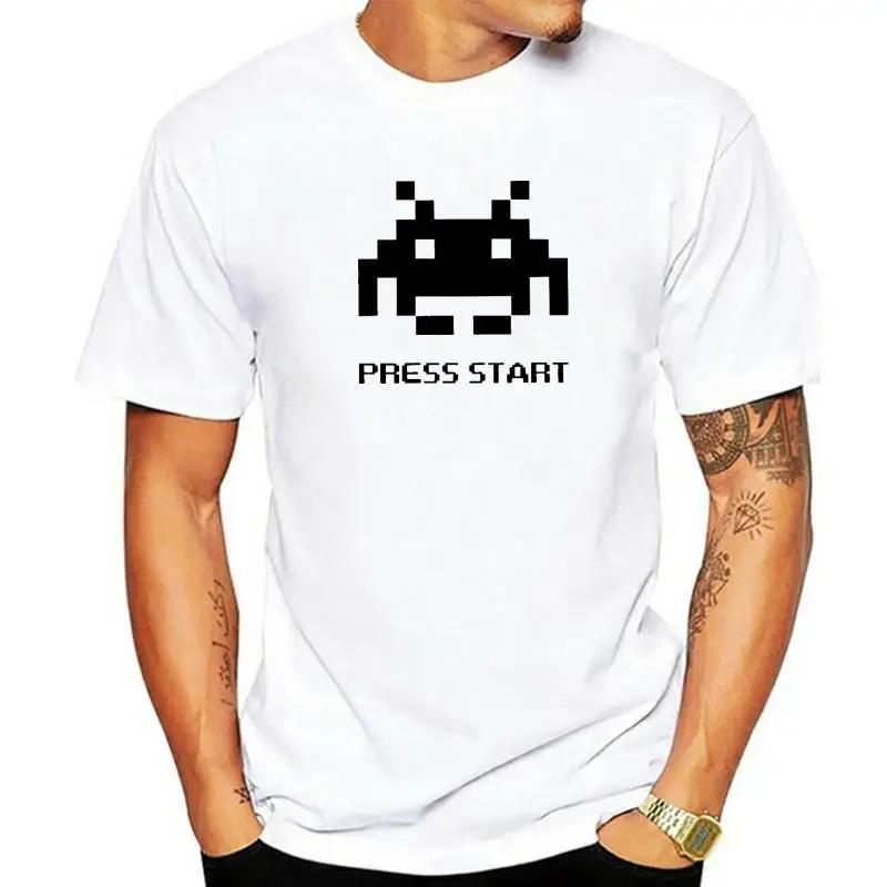 

Футболка мужская Press Start Space Invaders Вторжение марсиан Стрельба по инопланетянам Игра Хлопковые футболки Футболка с коротким рукавом 4XL 5XL Топы XL