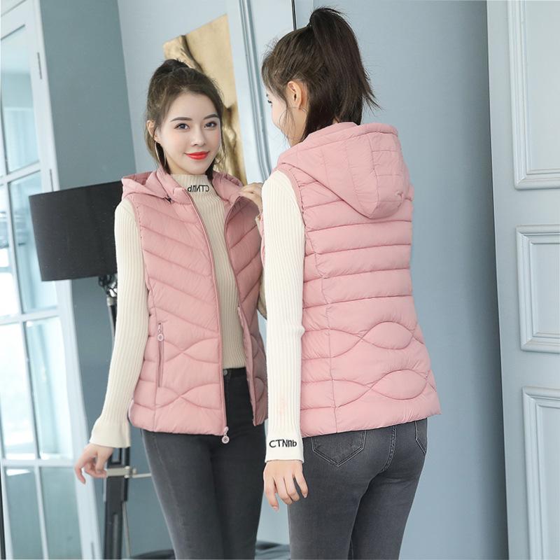 Autumn and Winter Women's Lightweight Down Cotton Vest, Women's Vest, Detachable Hat, Lightweight Women's Plus Size Vest