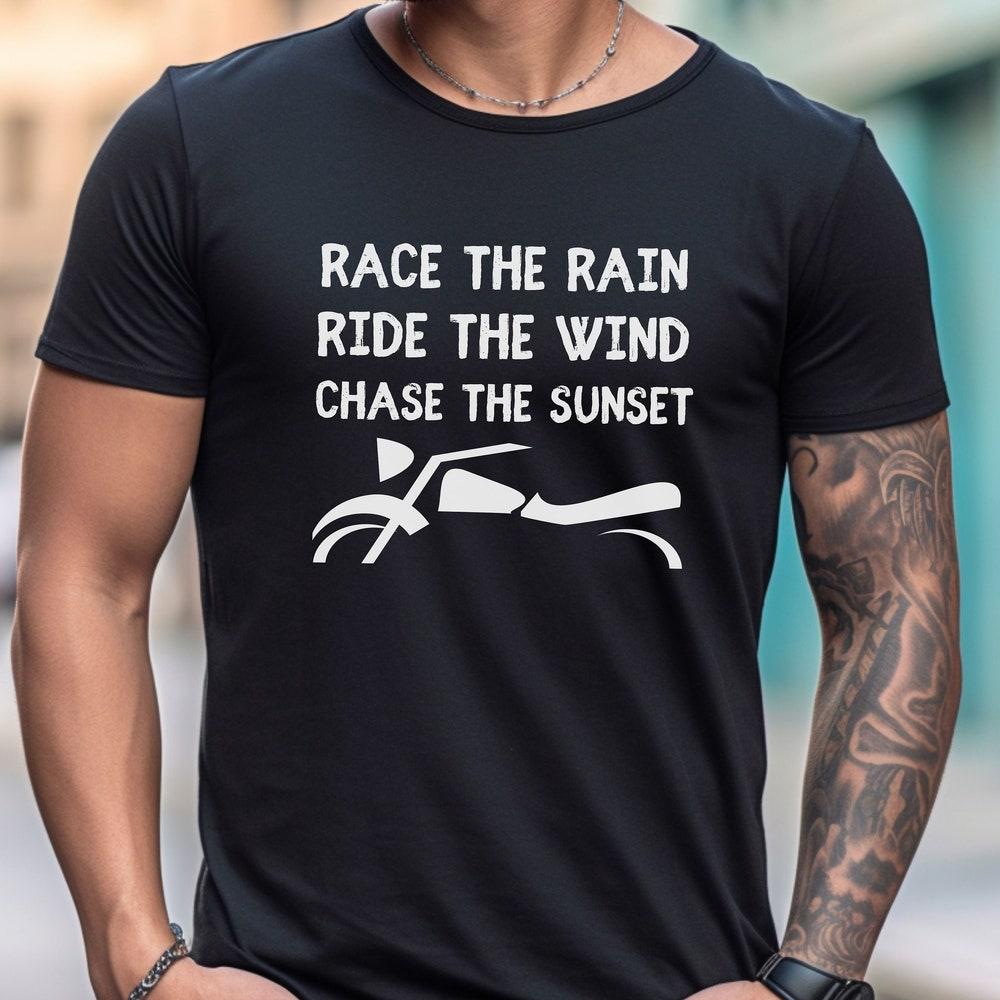 Race the Rain Biker T-Shirt: Motorcycle Enthusiast Gift XXL