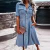 New Lapel Breasted Slim-fitting and Thin Temperament Denim Dress