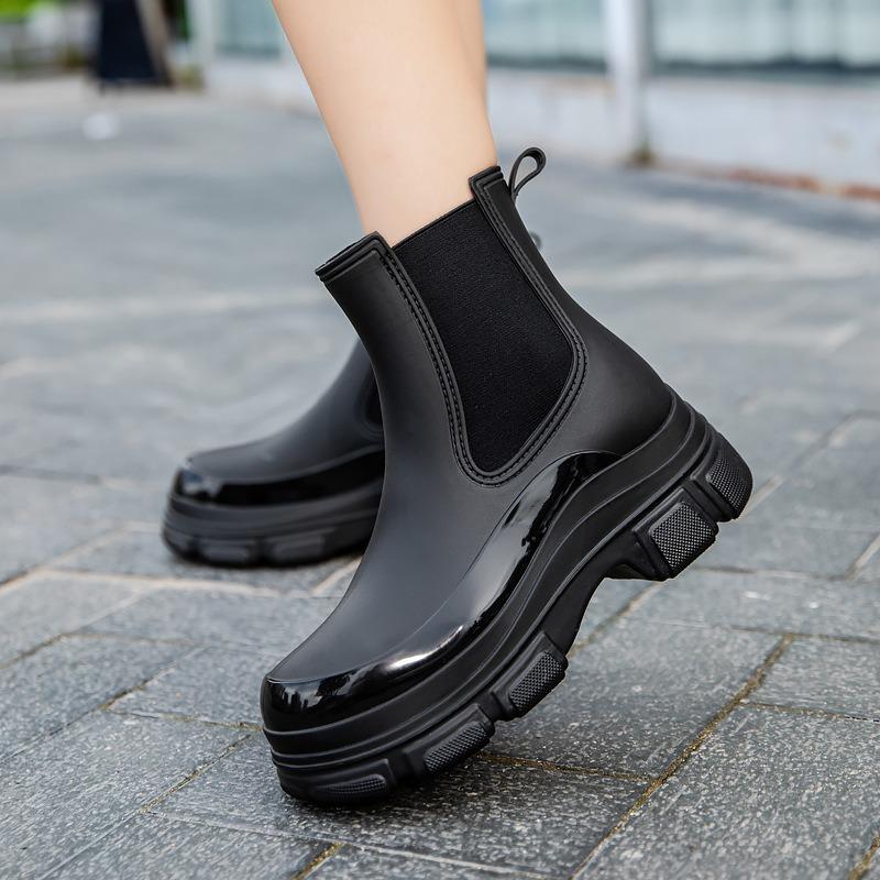Women's elastic band new Martin rain boots platform plastic waterproof and non-slip outdoor work shoes kitchen overshoes