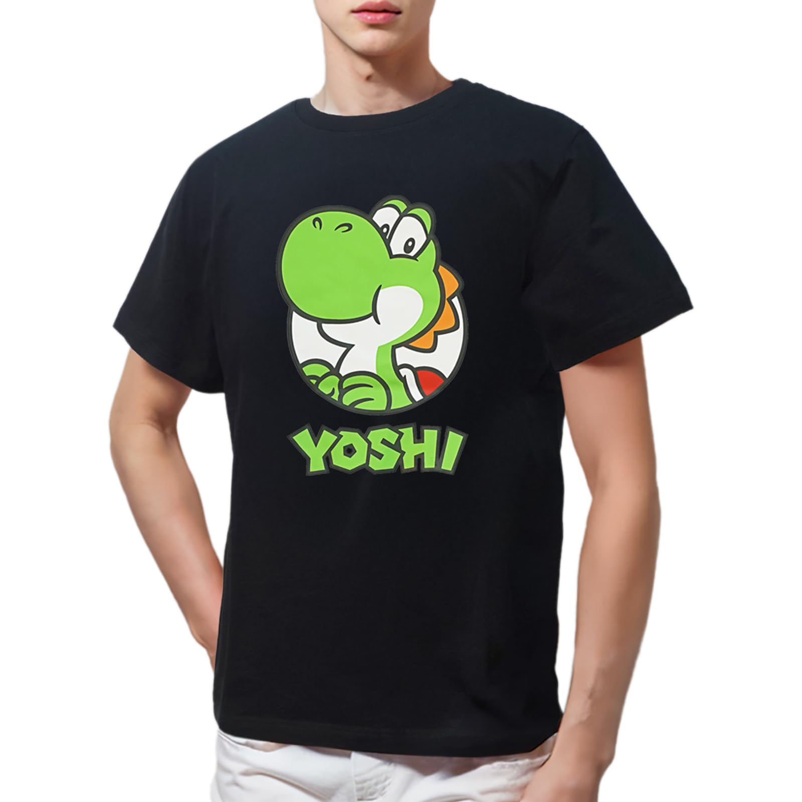Super Yoshi character goods [Fineplus] T-shirt, short-sleeved, Mario, print, merchandise, чёрный