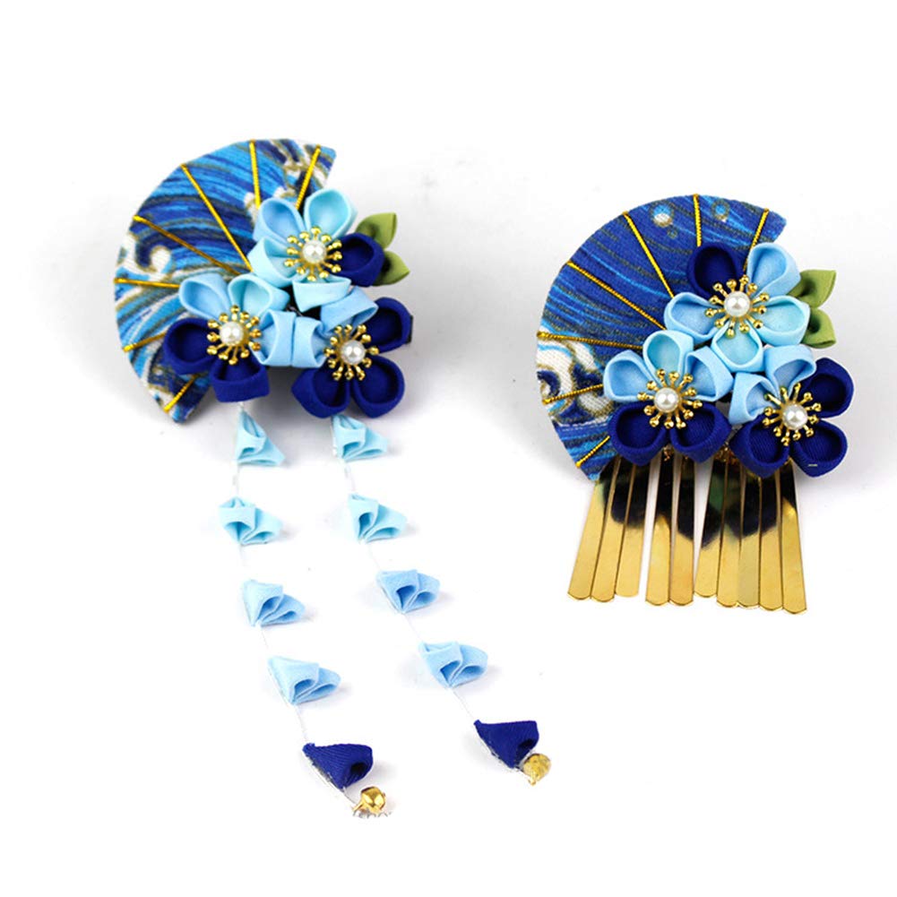 MaitianGuyou Japanese Style Hair Hair Hair Clips with Golden Plum Blossom Folding Perfect for or Yukata Ornament, Fan-Shaped Tsumami-Zaiku Ornament,