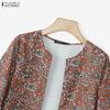 ZANZEA Boho-Print Damen Lässig Offen Vorne 3/4 Ärmel Locker Überwurf Bluse