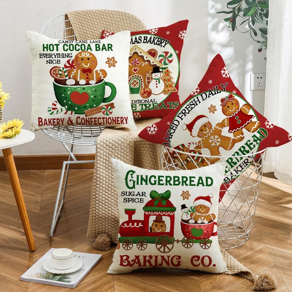 New Christmas Cushion Sugar Cookie Cartoon Cute Text Home Cushion Pillow Cover