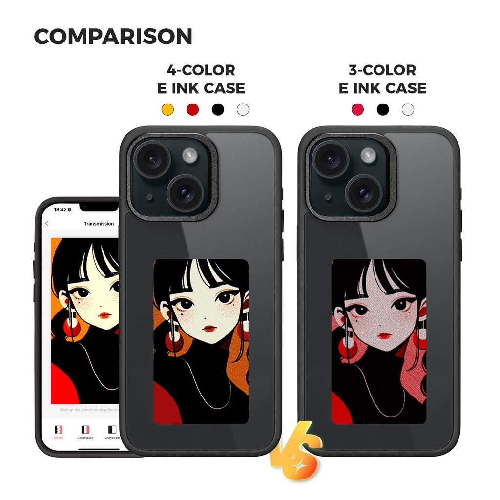 E Ink Phone Case for iPhone 13/14 Smart NFC Phone Case Photo,Black/White/Red/Yellow 4-Color