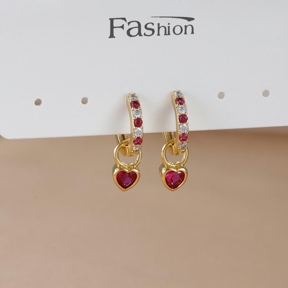 Fashion Stainless Steel Cubic Zircon Heart Dangle Earrings for Women Geometric Circle U-shaped Earrings Ear Piercing Jewelry