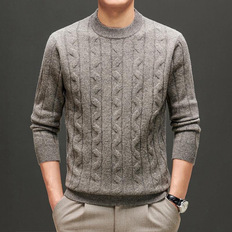 Men's Thick Cable Knit 100% Wool Sweater - Warm and Casual Autumn/Winter Base Layer Knitwear