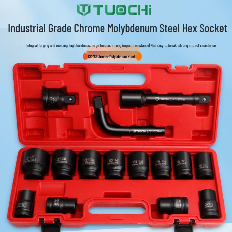 15-Piece Heavy Duty 3/4" Deep Impact Socket Set for Pneumatic/Electric Wrenches - Auto Repair Tool
