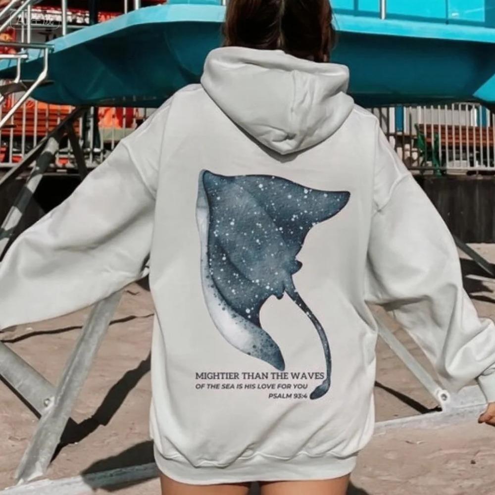 Stachelrochen Hoodie Strandige Hoodies Kokosnuss Mädchen Jesus Pullover Christliches Rundhals-Shirt Glaube Über Angst Surf Pullover Lässiger Stil