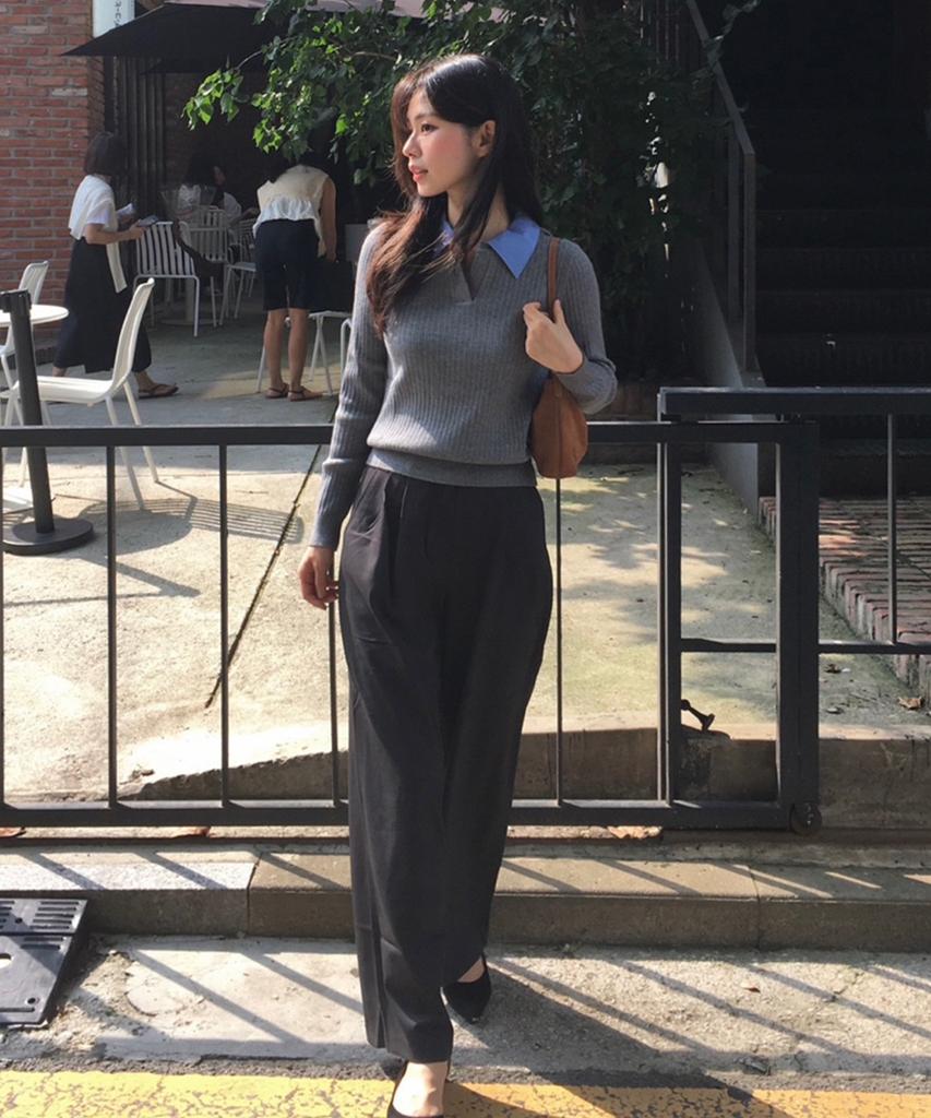 MIND BRIDGE WOMEN [W] Shirt Collar Ribbed Knit
