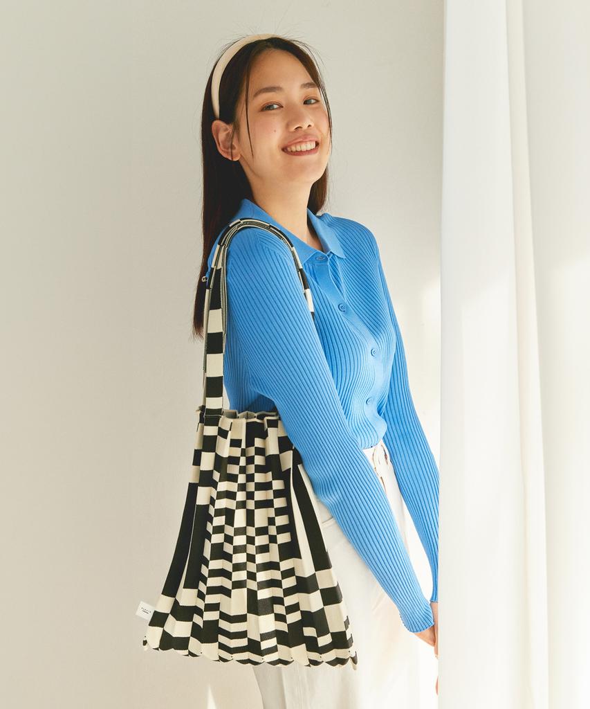 Pleatsmama Grid Black Shoulder Bag