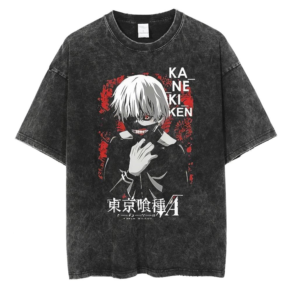 Anime Tokyo Ghoul Ken Kaneki Grafik T-Shirt Herren Vintage Gothic T-Shirts Lässig Locker Manga T-Shirt Harajuku Herren Baumwoll-T-shirt