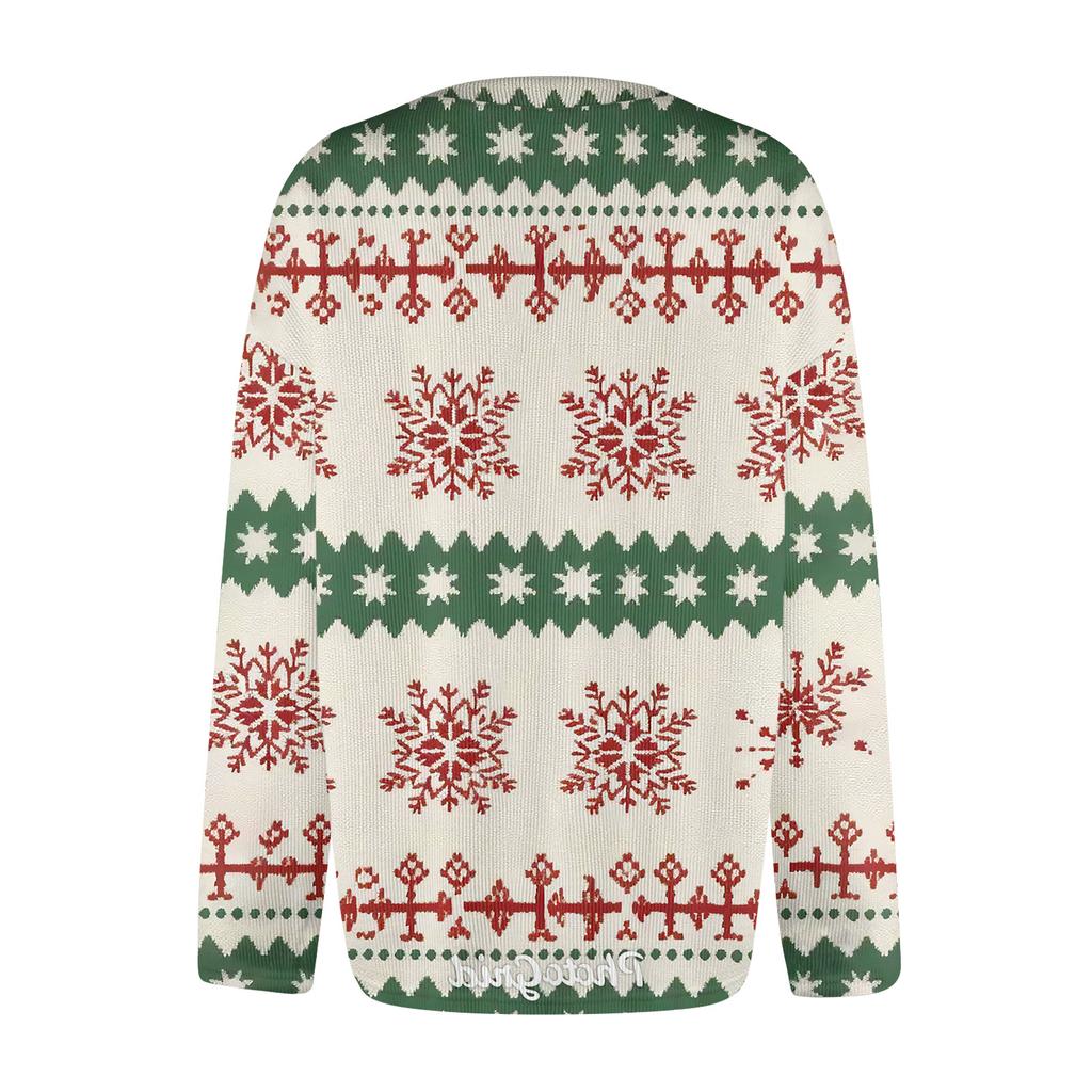 Women's Fashion Christmas Print Long Sleeve Knitted Cardigan Button Jacket