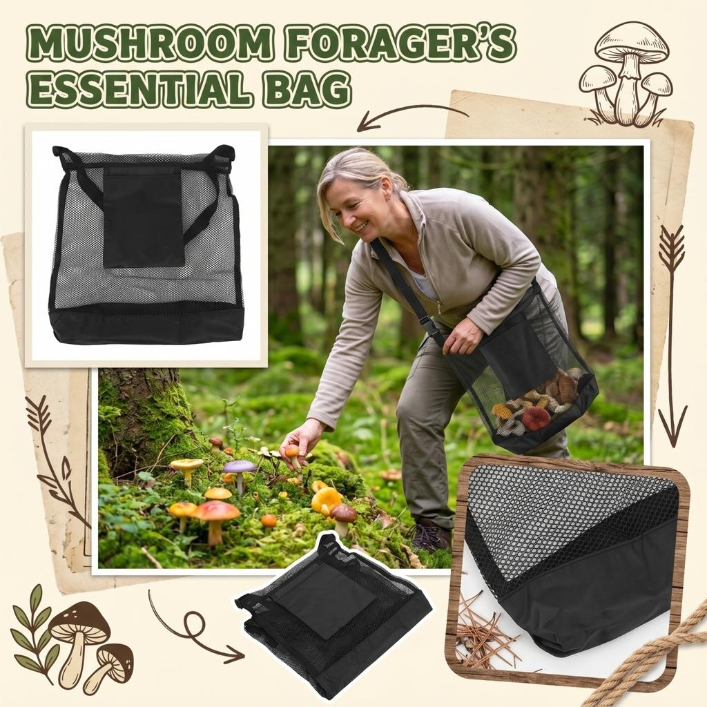 Outdoor Mesh Harvest Bag Foldable Large Capacity Fruit Mushroom Picking Storage Tote Bag with Adjustable Shoulder Strap for Field Use