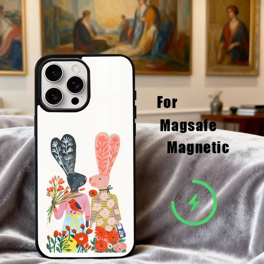 R-rabbit F-flower-R art Phone Case For iPhone17,16,15,14,13,12,11 Plus,Pro Max Magnetic For Magsafe Wireless Charging