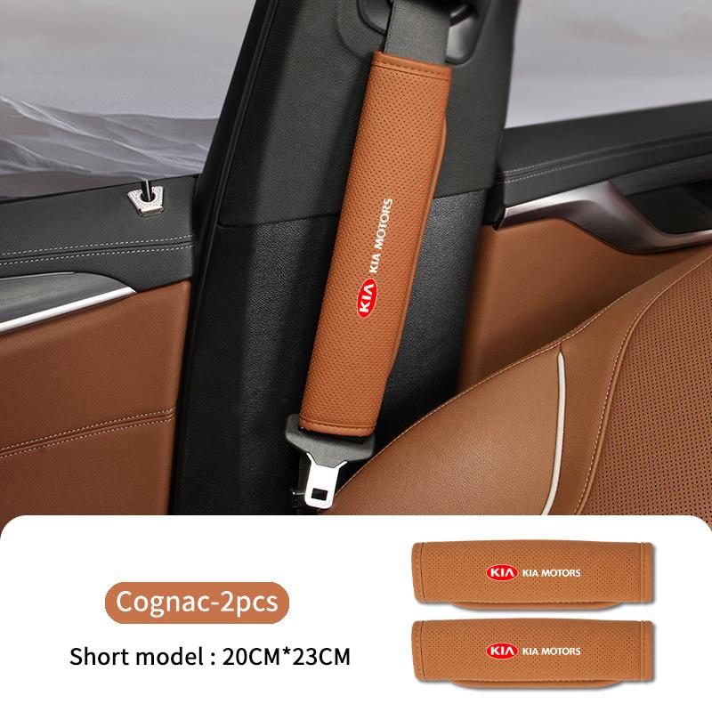 URDV7 Leather Car Logo Seat Belt Cover Shoulder Protective Interior Accessories For KIA Sportage Rio Ceed Niro Soul Stonic Picanto