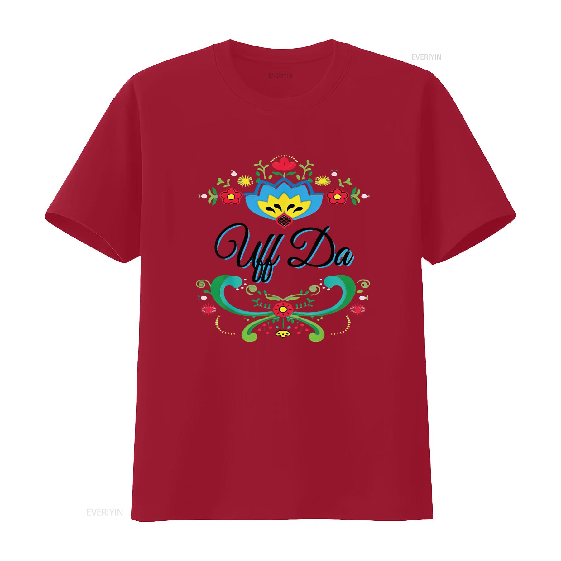 

Womens Uff Da Norwegian Rosemaling Funny T Shirt vintage Washed Unisex graphic Top For Everyday Wear Soft streetwear S