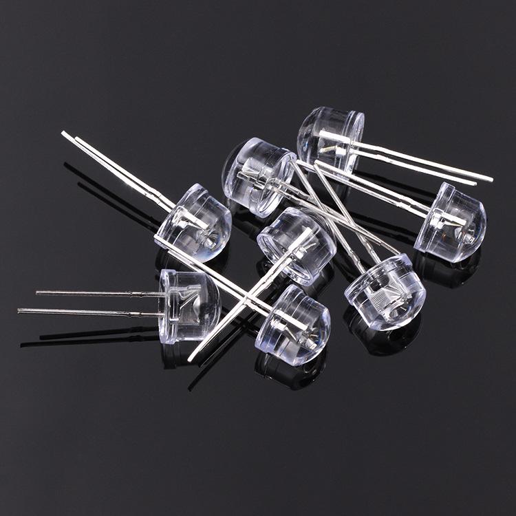 High Brightness 8mm Grass Hat LED Lamp Beads - White, Red, Blue, Green, Yellow, Short Pins with Rim