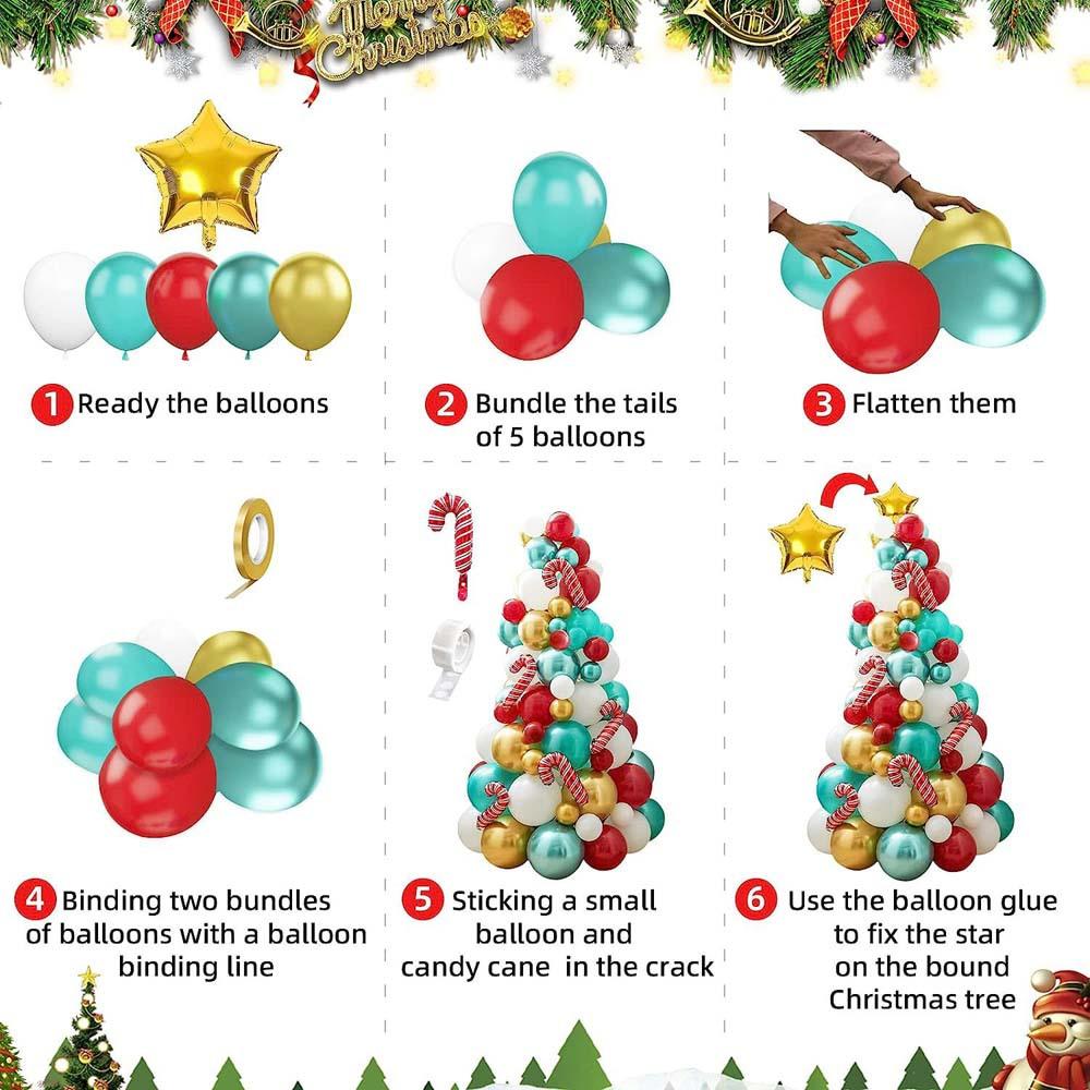 114pcs Christmas Tree Latex Aluminum Film Balloon Tree Set Red Cane Christmas Day Party Venue Decoration Set Party Decoration