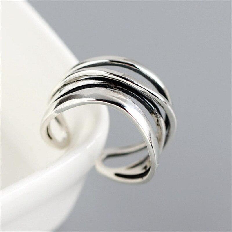 

Корейское элегантное регулируемое по размеру геометрическое многослойное серебряное кольцо для пары 925 пробы для женщин, ювелирные украшения Jz462 Resizable