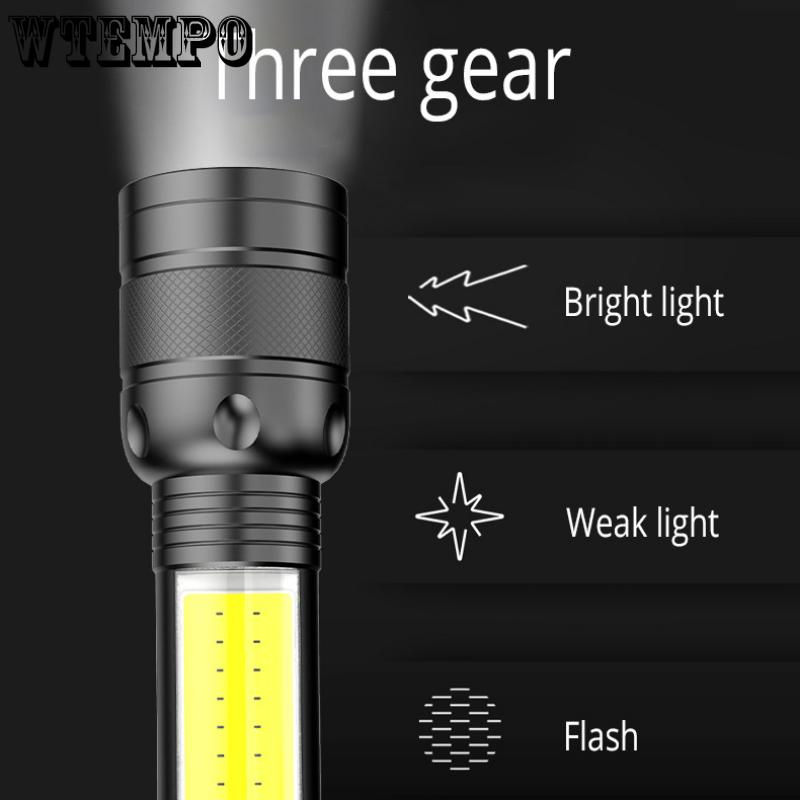 Multifunctional Flashlight Outdoor Led Lighting Portable Home Cob Side Light Usb Rechargeable Strong Light Flashlight