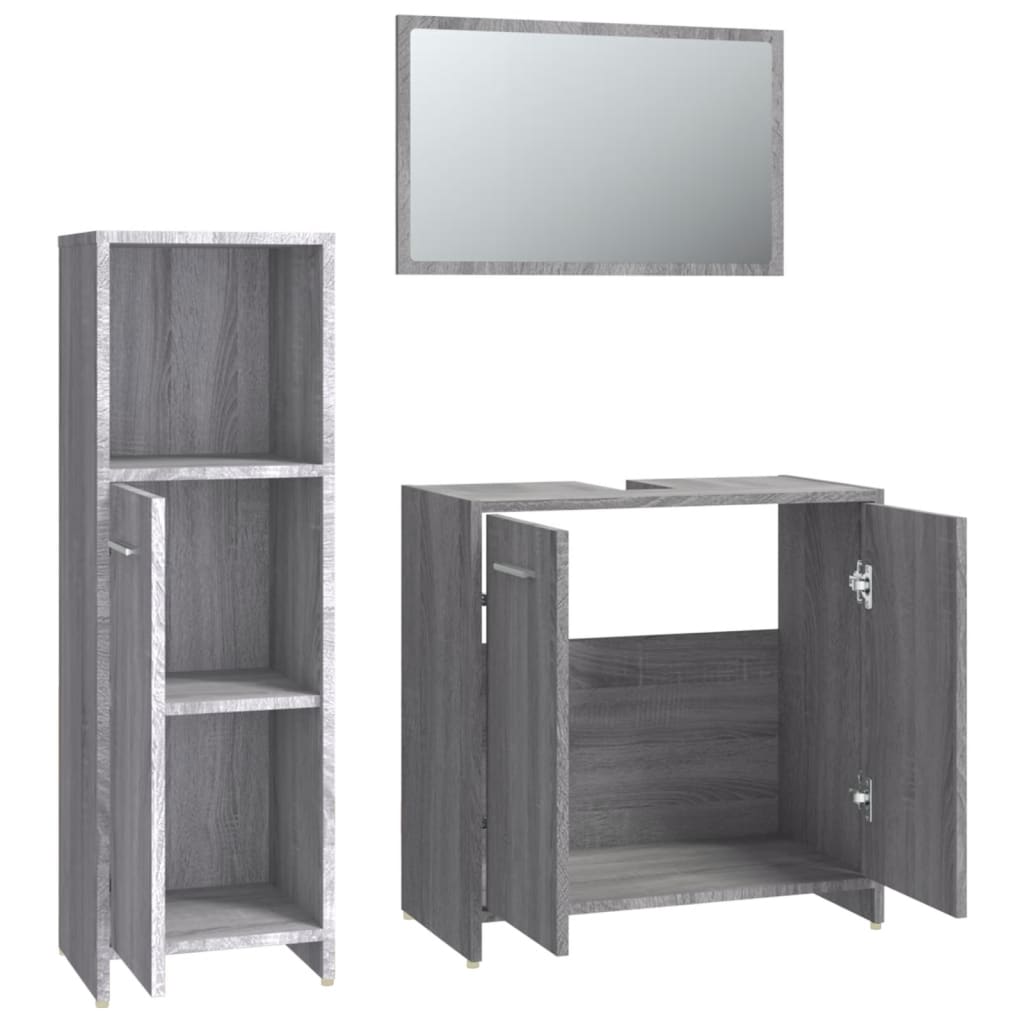 3 Piece Bathroom Furniture Set Grey Sonoma Particleboard