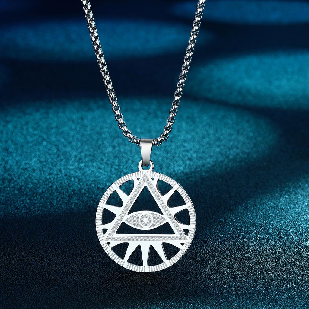 Kinitial Punk All Seeing Eye Necklace Illuminati Pyramid Pendant Hip Hop Jewelry Gift for Women Party Chain