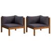 Patio Furniture Sets Corner Sofas 2 Pcs With Dark Grey Cushions Solid Acacia Wood