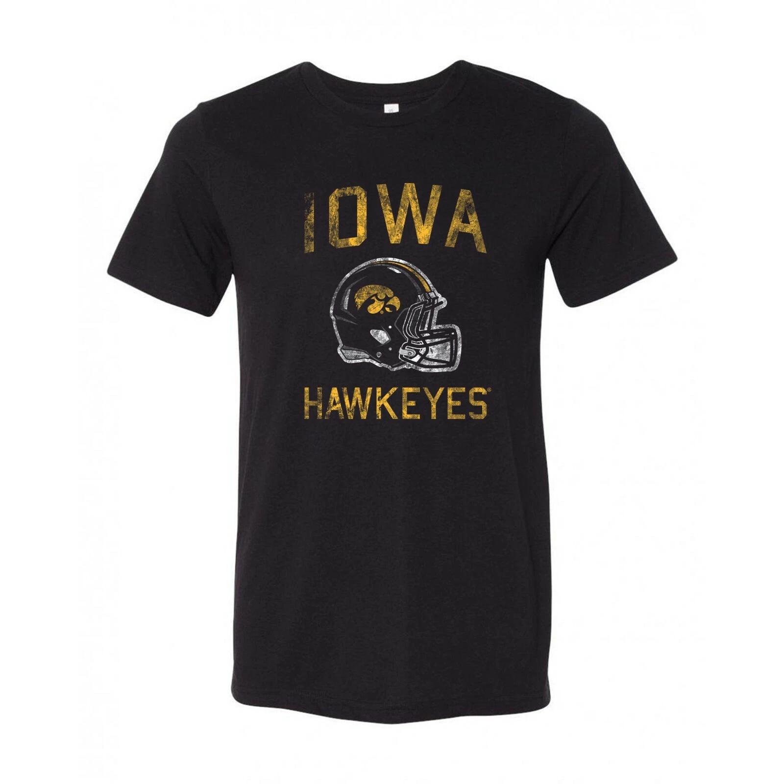 Iowa Hawkeyes Faded Football Helmet Canvas Triblend T Shirt - Vintage Black S